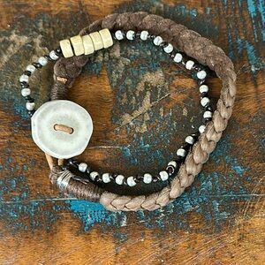 Jes MaHarry one of a kind leather/bone/sterling silver bracelet. New with tags.